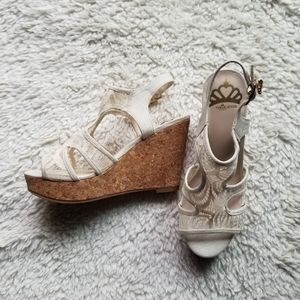 NWOT Lace Cork Wedge Heels